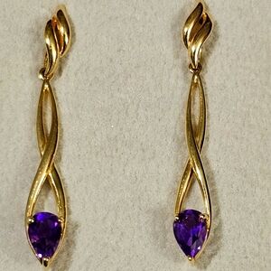 14K Yellow Gold Amethyst Earrings
